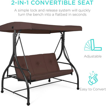 3人用スチール製屋外パティオスイング(キャノピー付き)